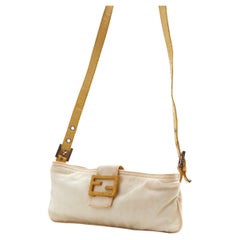 Fendi 2000s White cotton canvas and snakeskin crossbody bag 