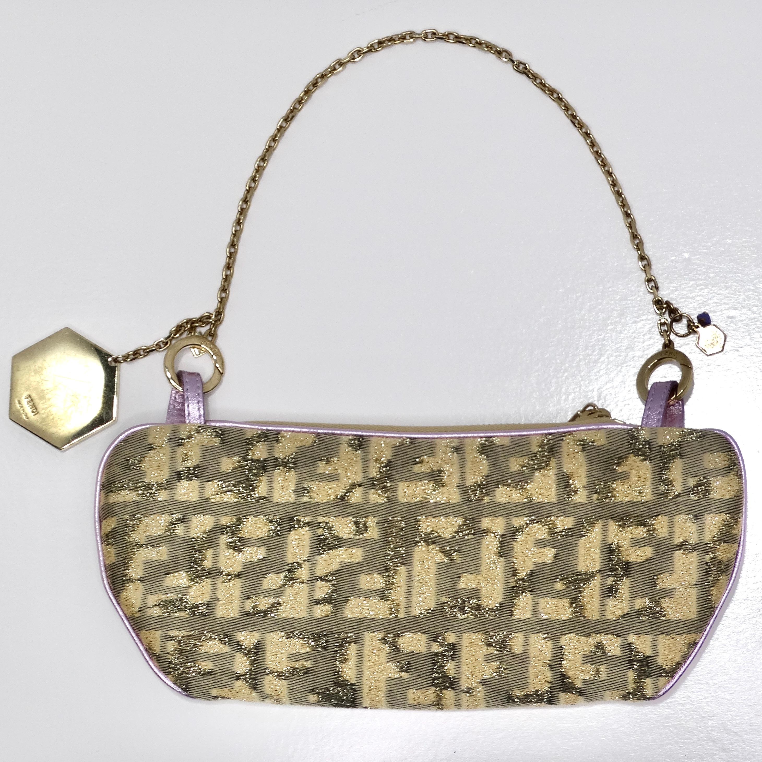 Fendi 2002 Gold Lilac Zucca Monogram Micro Handbag For Sale 1