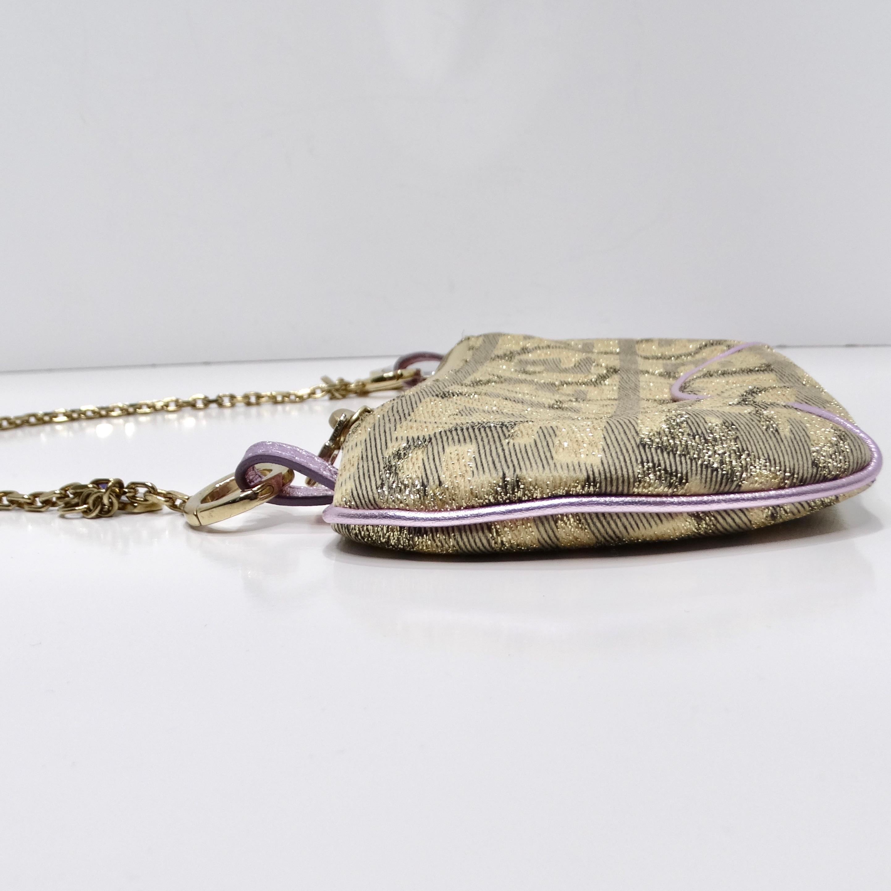 Fendi 2002 Gold Lilac Zucca Monogram Micro Handbag For Sale 2