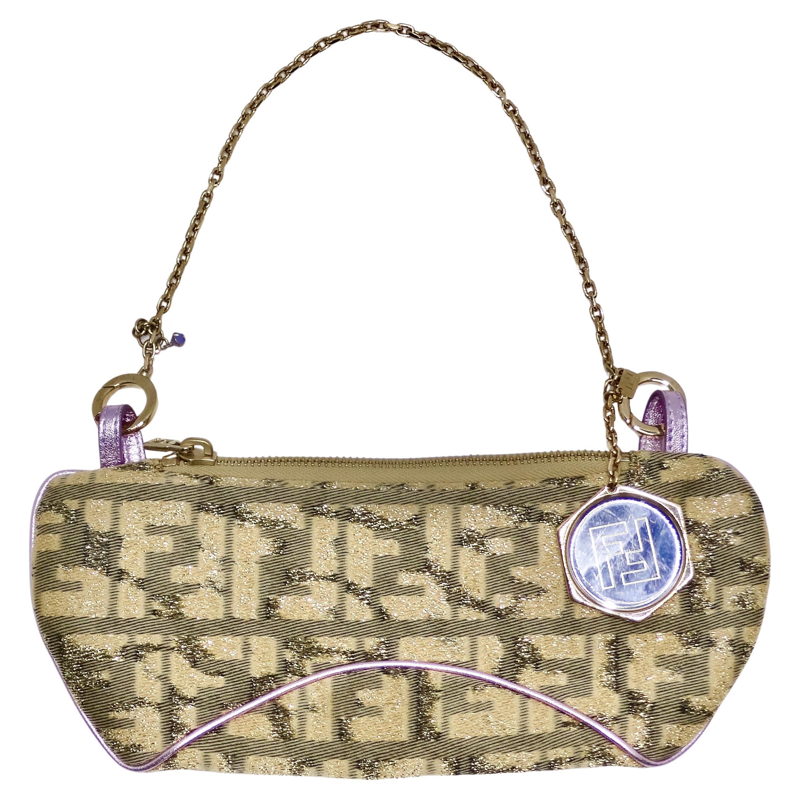 Fendi 2002 Gold Lilac Zucca Monogram Micro Handbag For Sale