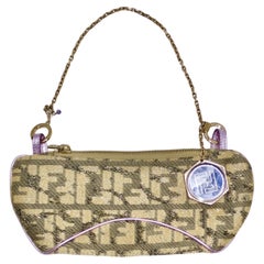 Used Fendi 2002 Gold Lilac Zucca Monogram Micro Handbag