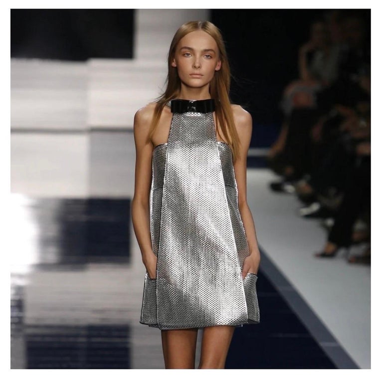 fendi silver dress Fendi 2007 Silver Leather Laser-Cut Dress at 1stDibs