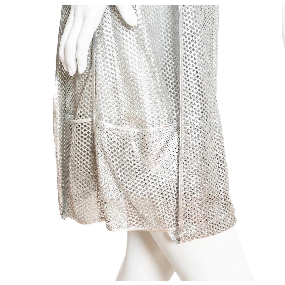 Fendi 2007 Silver Leather Laser-Cut Dress 4