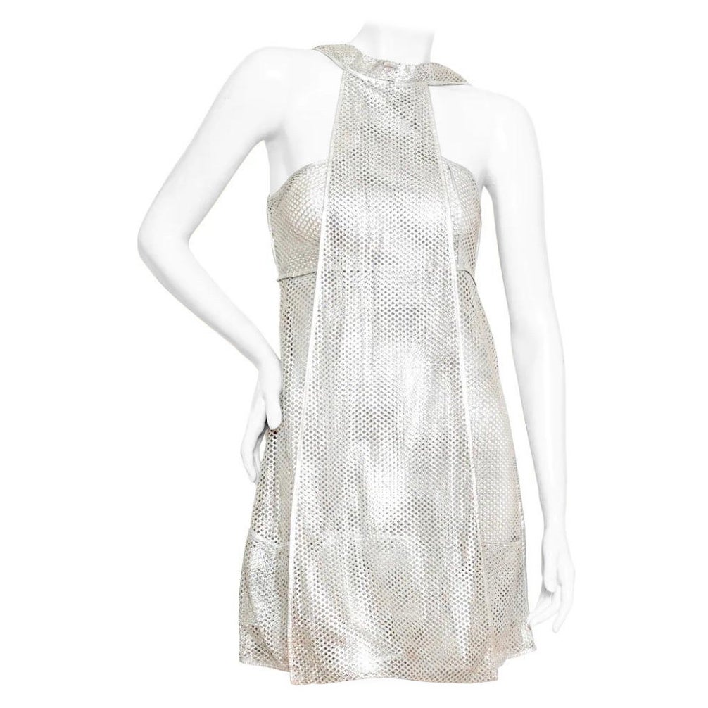 Fendi 2007 Silver Leather Laser-Cut Dress