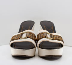 Fendi 2007 Zucca White Canvas FF Monogram Platform Heels