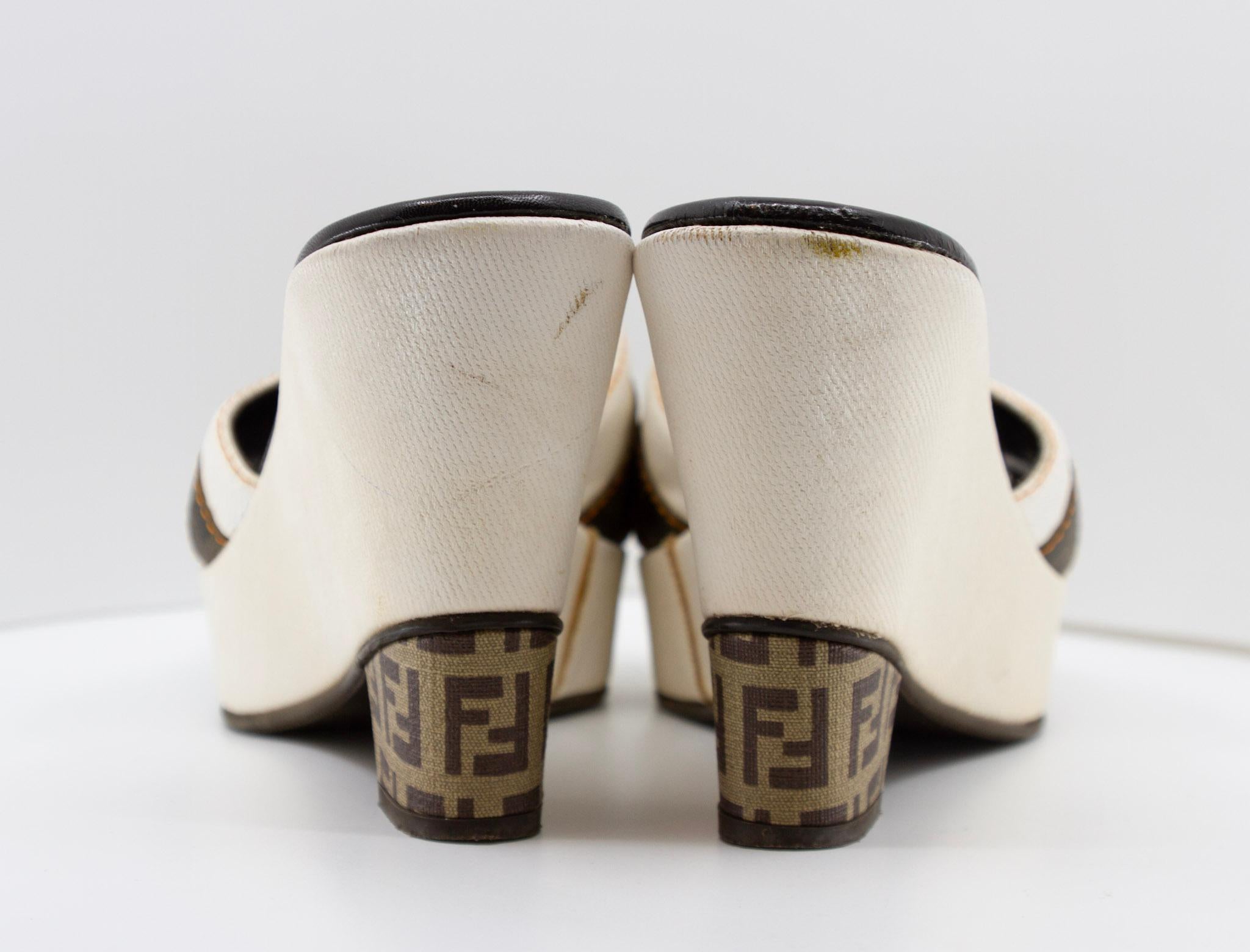 Fendi 2007 Zucca White Canvas FF Monogram Platform Heels  In Excellent Condition For Sale In Kingston, NY