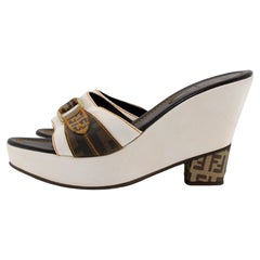 Vintage Fendi 2007 Zucca White Canvas FF Monogram Platform Heels 