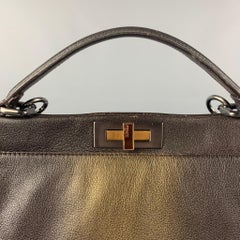 FENDI 2009 Brown Gold Ombre Leather Satchel Large Zucca Peekaboo Bag