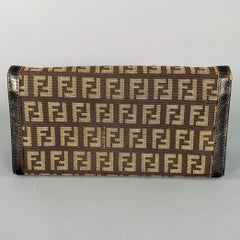 FENDI 2009 Foglio Forever Brown Yellow Monogram Fabric Leather Wallet