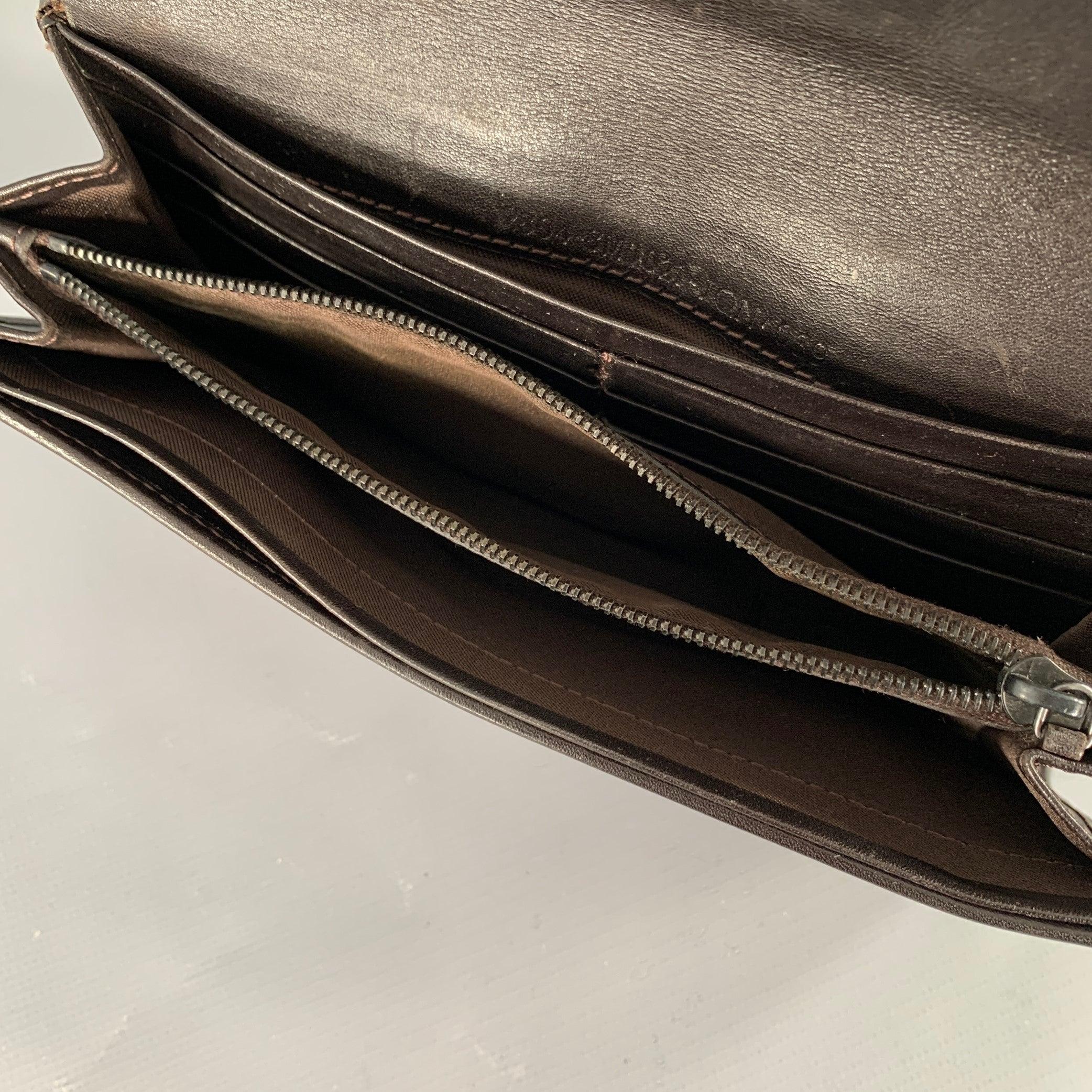 Black FENDI 2009 Foglio Forever Brown Yellow Monogram Fabric Leather Wallet For Sale