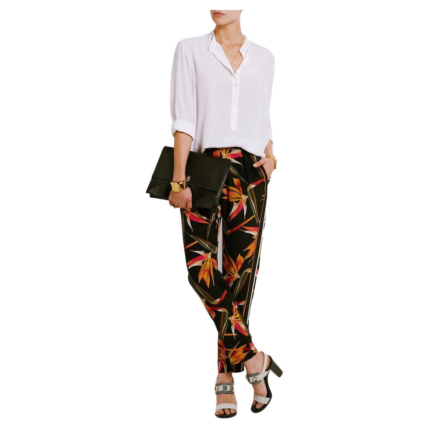 Fendi 2016 black orange white print tapered loose trousers silk pants XS