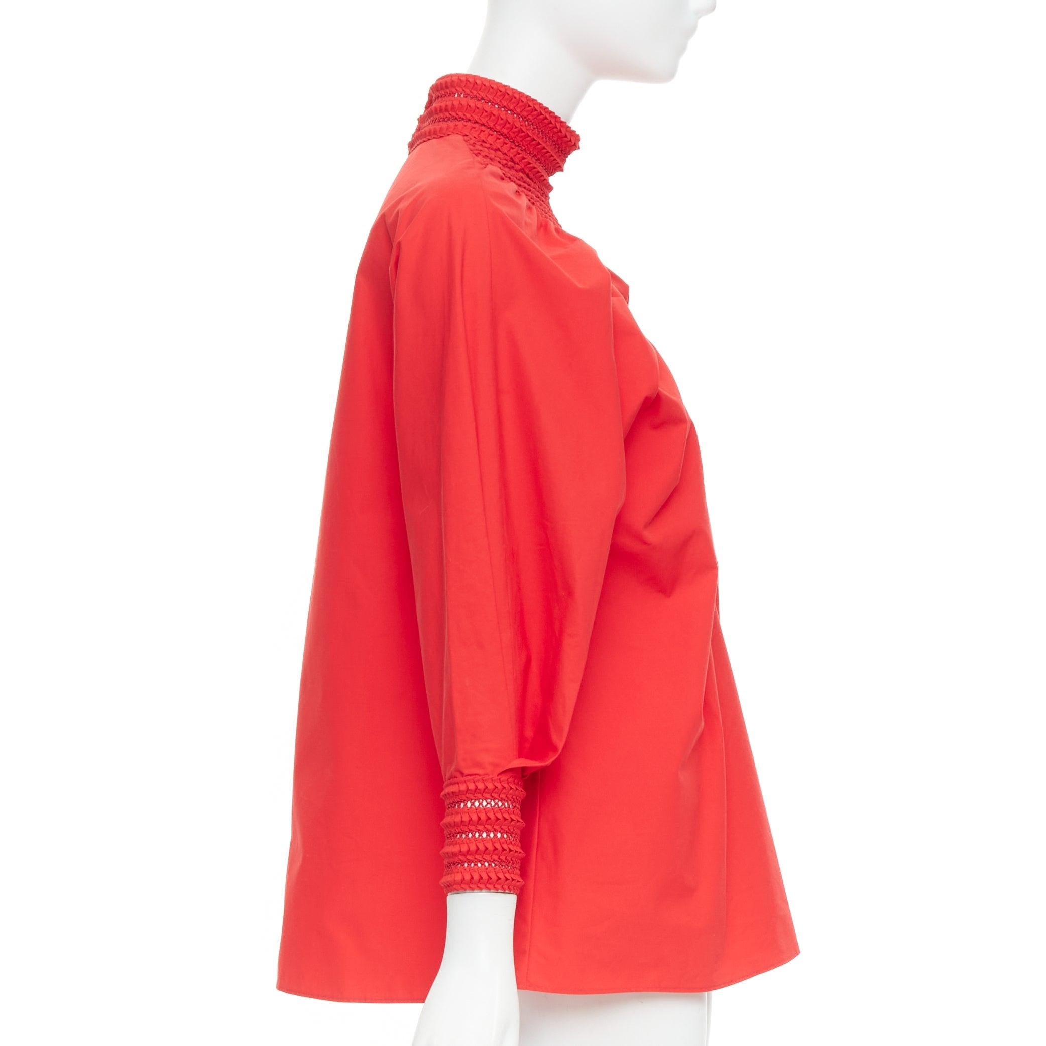 FENDI 2016 Runway cotton silk knot weave high collar peasant tunic top IT38 XS In Good Condition For Sale In Hong Kong, NT