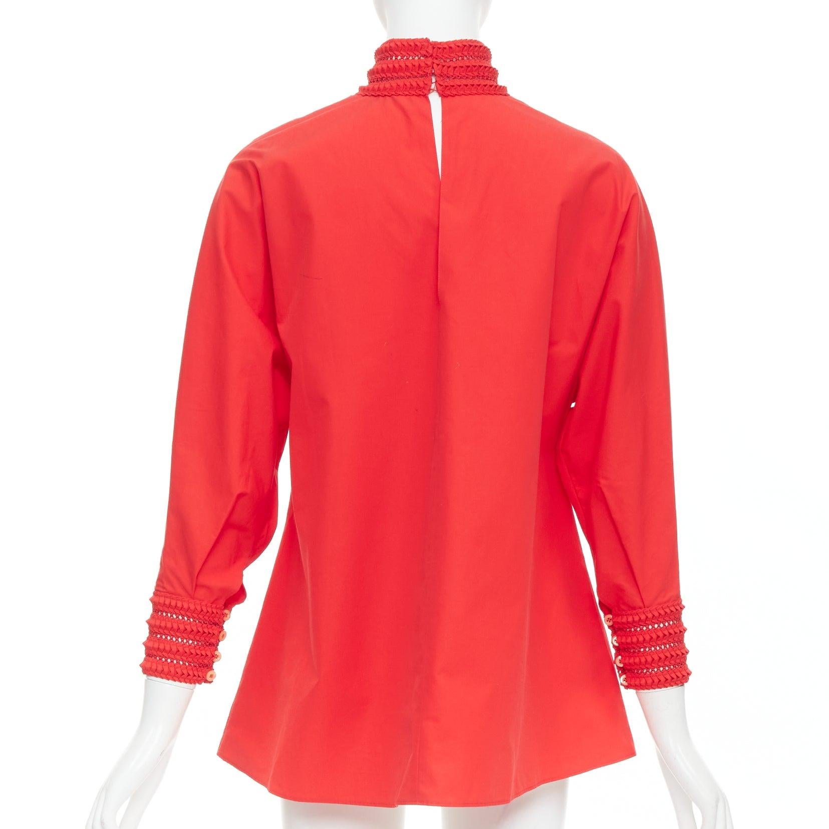 Women's FENDI 2016 Runway cotton silk knot weave high collar peasant tunic top IT38 XS For Sale