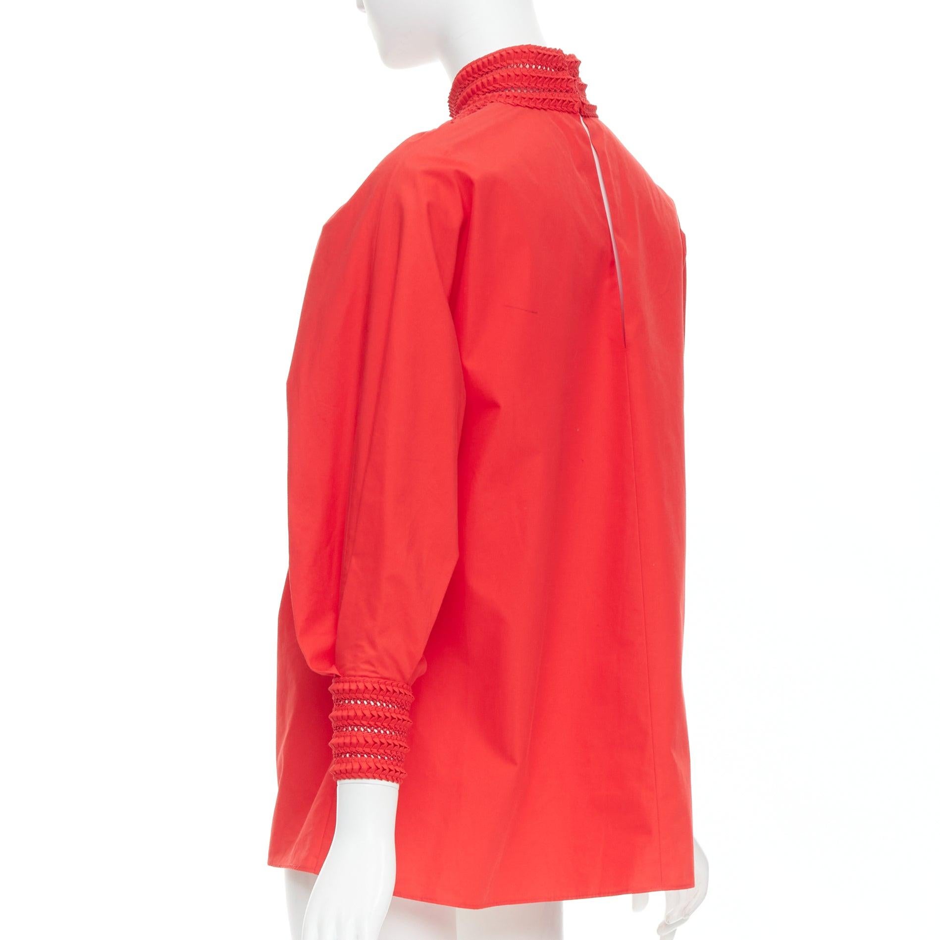 FENDI 2016 Runway cotton silk knot weave high collar peasant tunic top IT38 XS For Sale 1