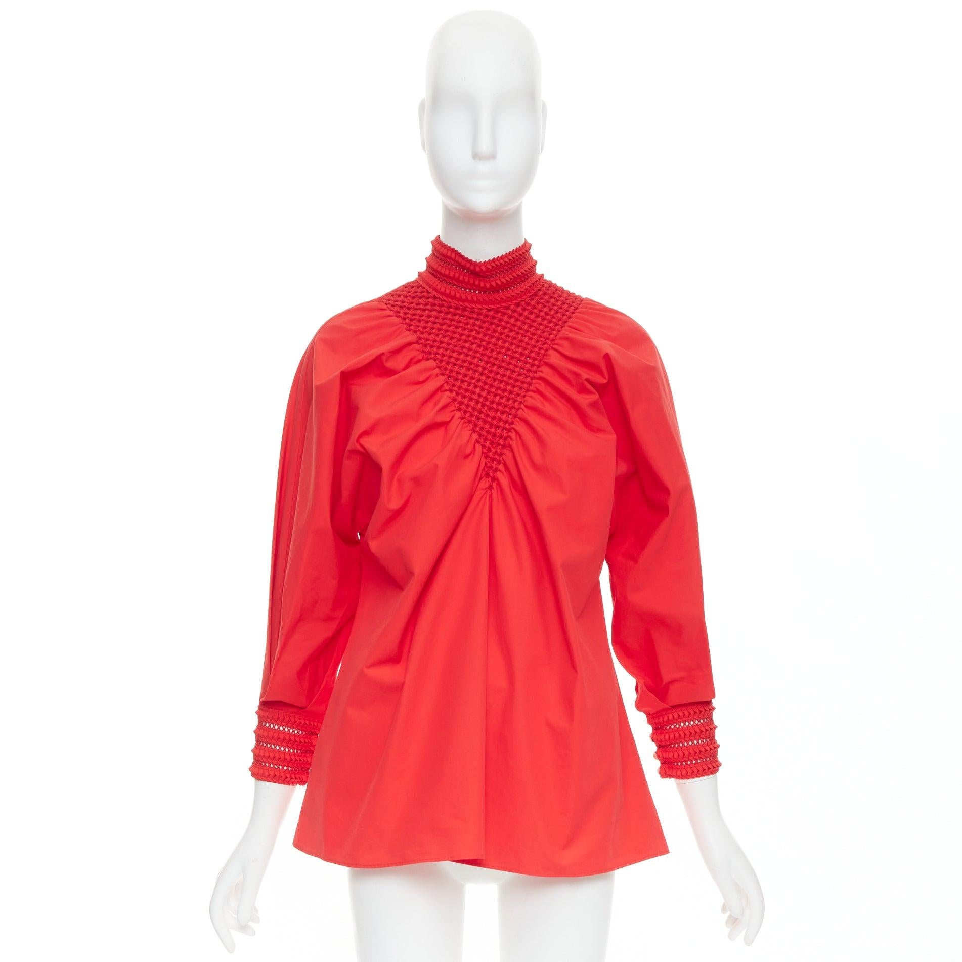 FENDI 2016 Runway cotton silk knot weave high collar peasant tunic top IT38 XS For Sale 4