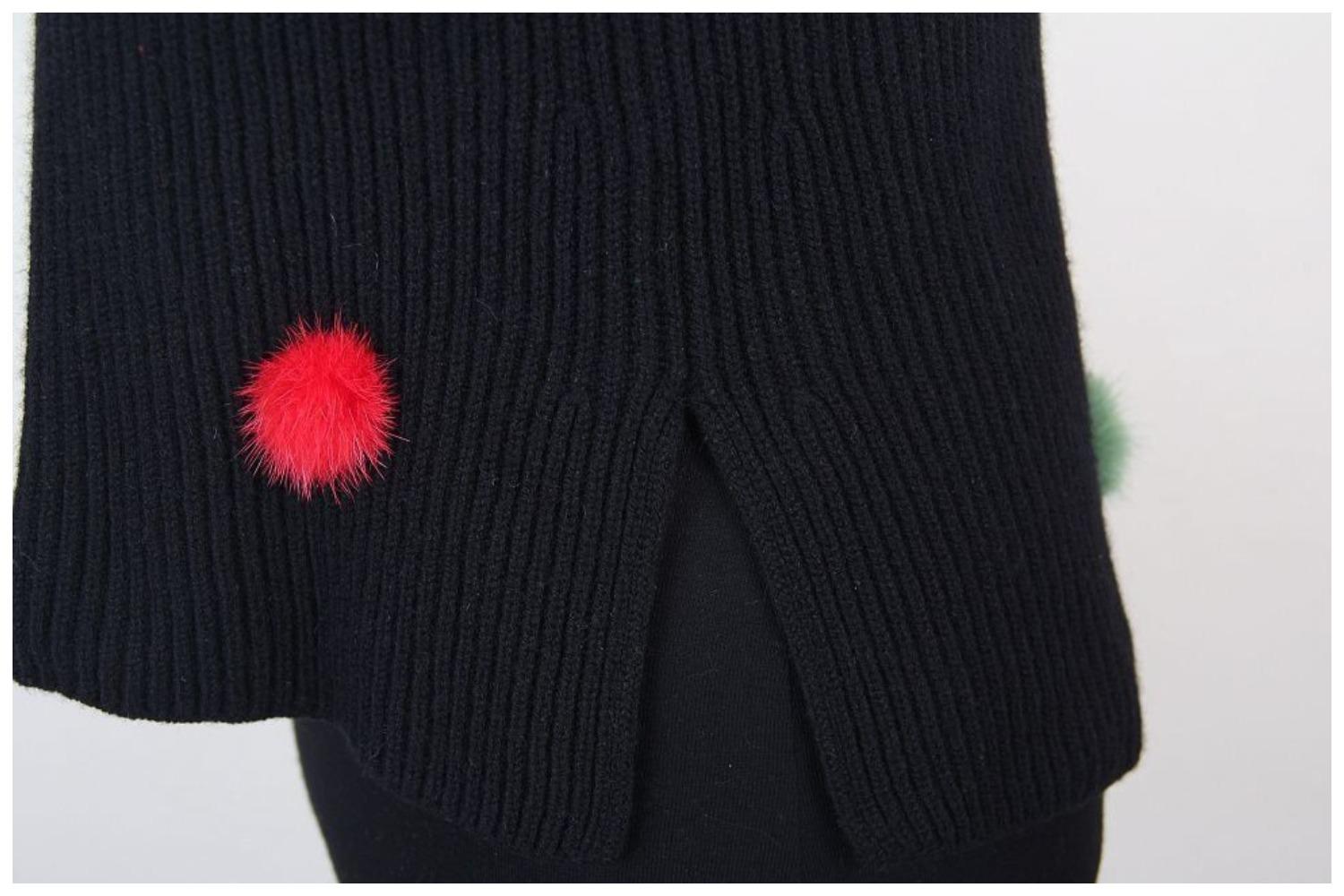  FENDI 2017  Fur-pompom High-neck Cashmere Sweater In Black For Sale 6