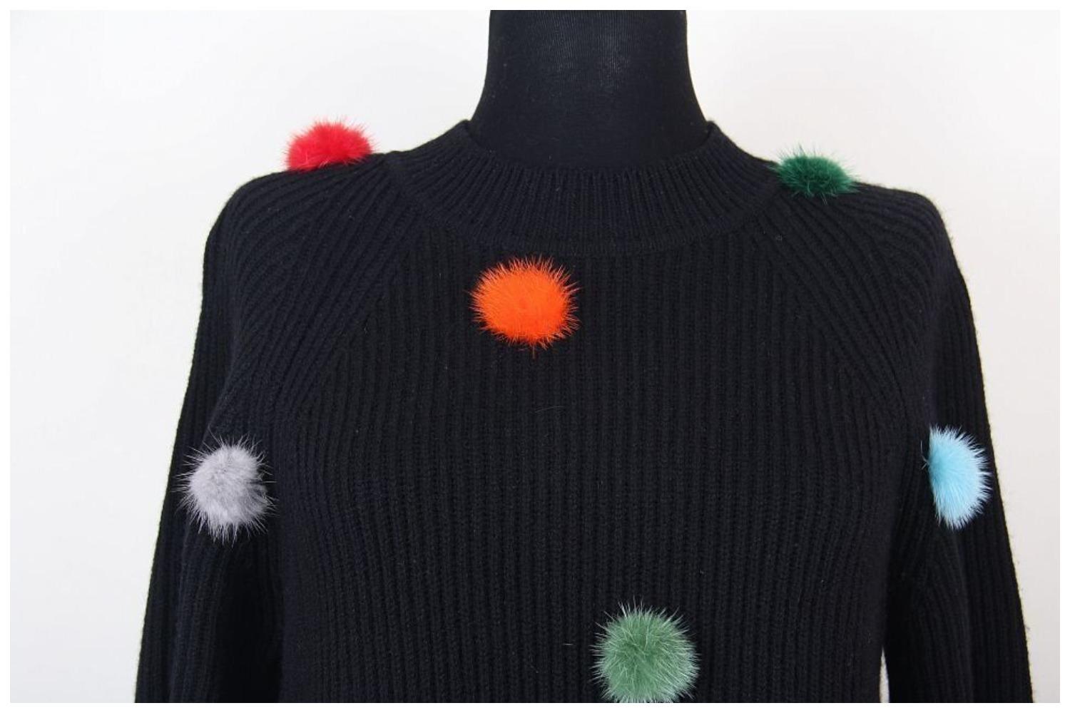  FENDI 2017  Fur-pompom High-neck Cashmere Sweater In Black For Sale 3