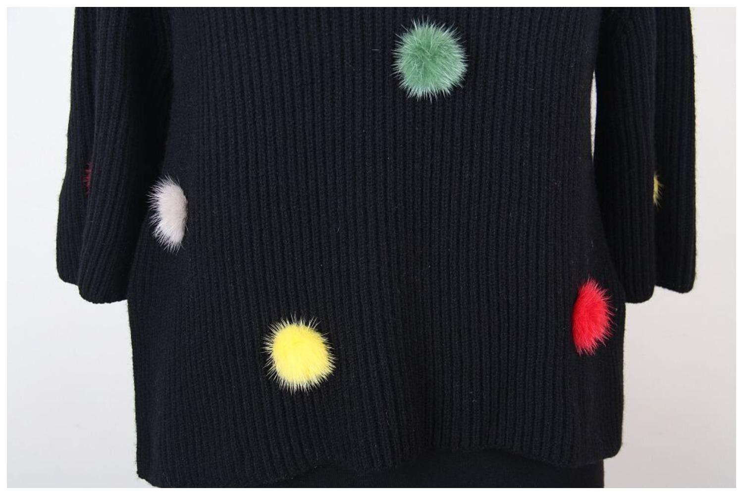  FENDI 2017  Fur-pompom High-neck Cashmere Sweater In Black For Sale 4