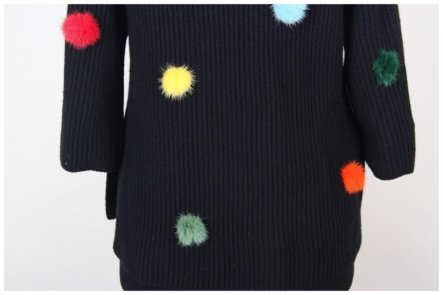  FENDI 2017  Fur-pompom High-neck Cashmere Sweater In Black For Sale 5
