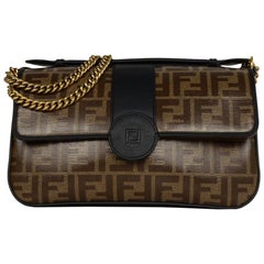 Fendi 2018 Black/Brown Leather & Canvas FF Monogram Crossbody Bag rt $2, 590