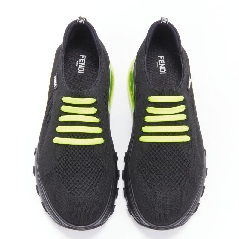 FENDI 2019 black knit neon yellow air sole runner sneaker 7E1234 EU44 UK10
Reference: TGAS/B01591
Brand: Fendi
Model: Air sole sneaker
Material: Fabric
Color: Black, Yellow
Pattern: Solid
Closure: Lace Up
Extra Details: Neon laces. Sock knit upper.