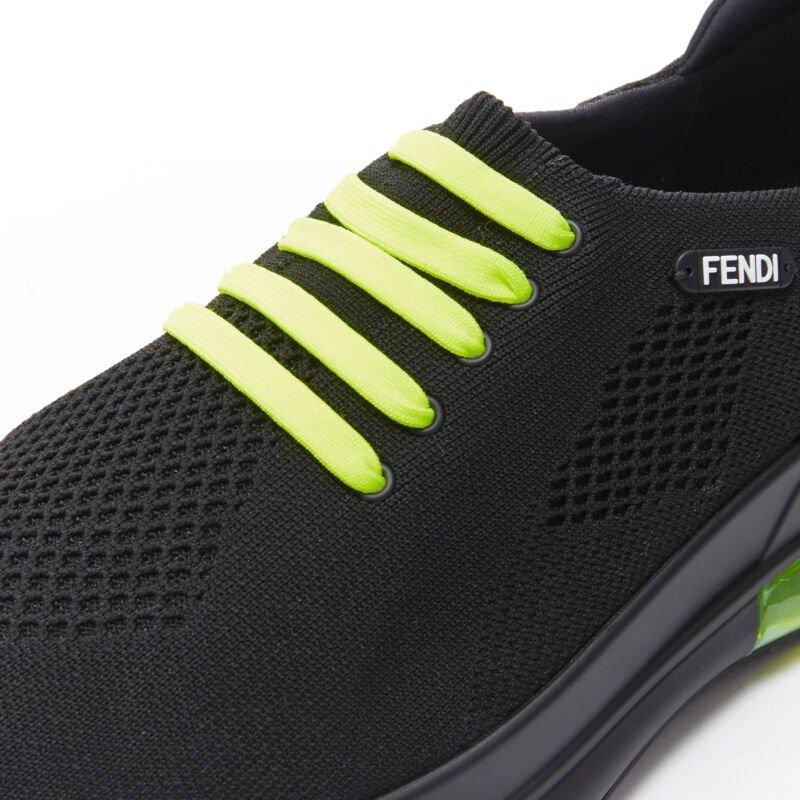 FENDI 2019 black knit neon yellow air sole runner sneaker 7E1234 EU44 UK10 For Sale 3