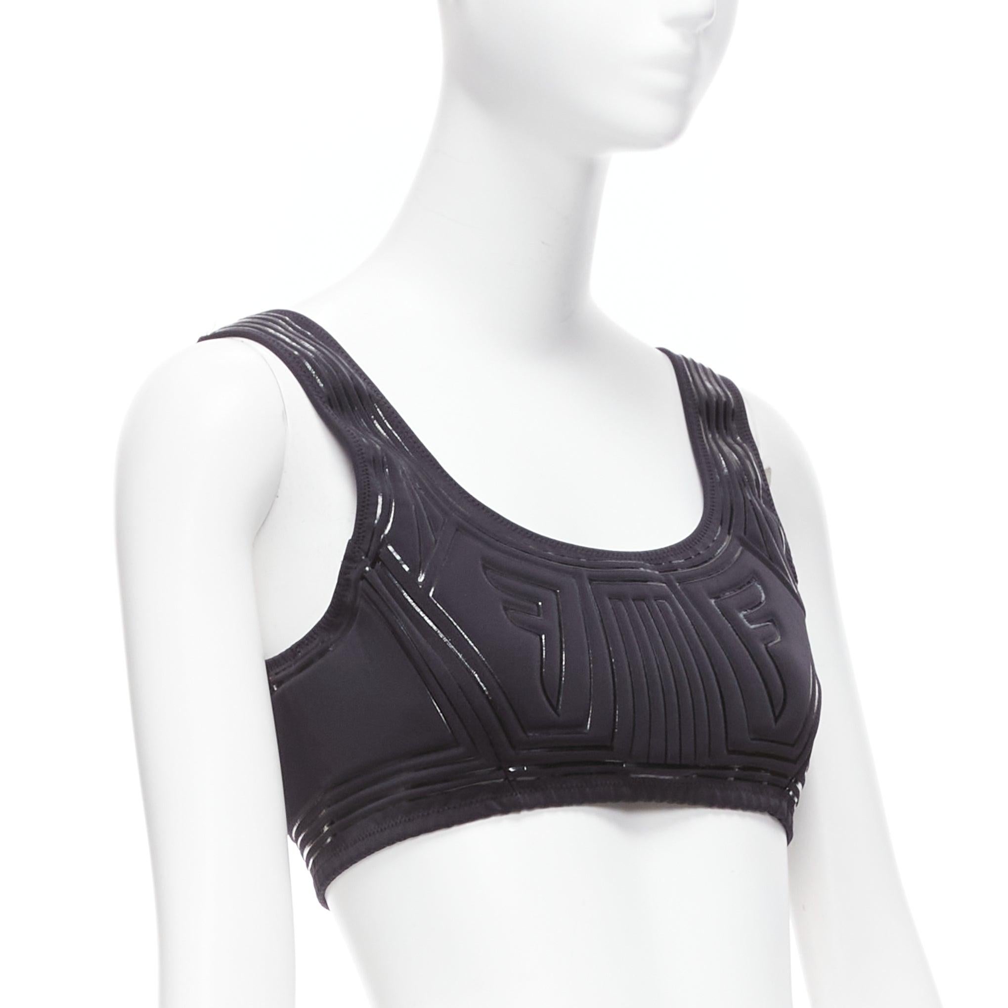 Black FENDI 2019 FFreedom black neoprene rubber FF logo scoop cropped bra top IT40 S For Sale