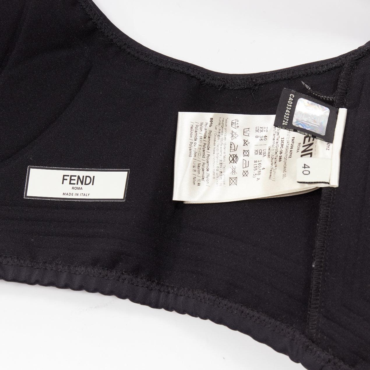 FENDI 2019 FFreedom black neoprene rubber FF logo scoop cropped bra top IT40 S For Sale 3