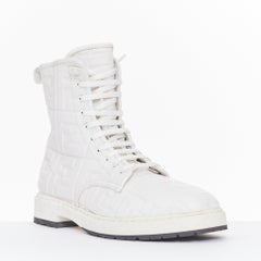 FENDI 2019 Nappa FF Embossed Karligraphy leather lace up combat boots EU38.5