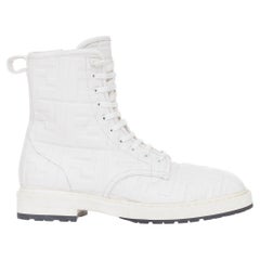 FENDI 2019 Nappa FF Embossed Karligraphy leather lace up combat boots EU38.5
