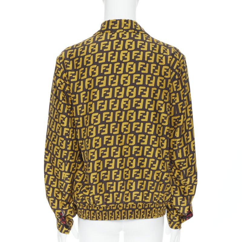 Men's FENDI 2019 Runway reversible 100% silk Zucca monogram yellow red jacket IT50