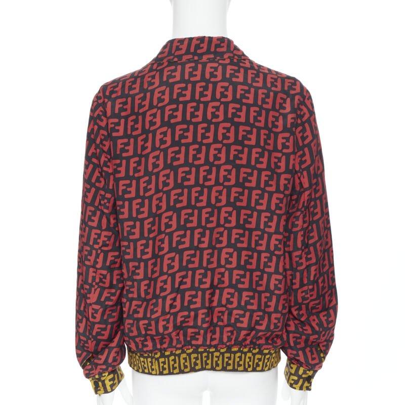 FENDI 2019 Runway reversible 100% silk Zucca monogram yellow red jacket IT50 1