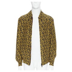FENDI 2019 Runway reversible 100% silk Zucca monogram yellow red jacket IT50