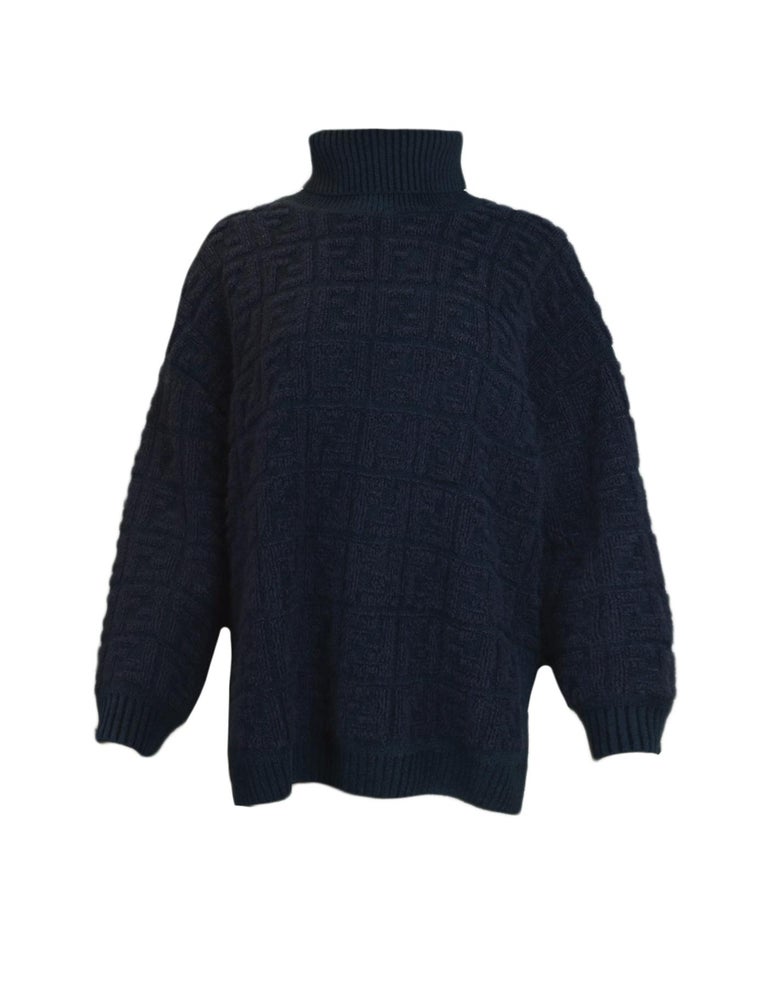 Fendi 2020 Navy Bauhaus Ff Logo Turtleneck Sweater Sz It46 Us10 For Sale At 1stdibs
