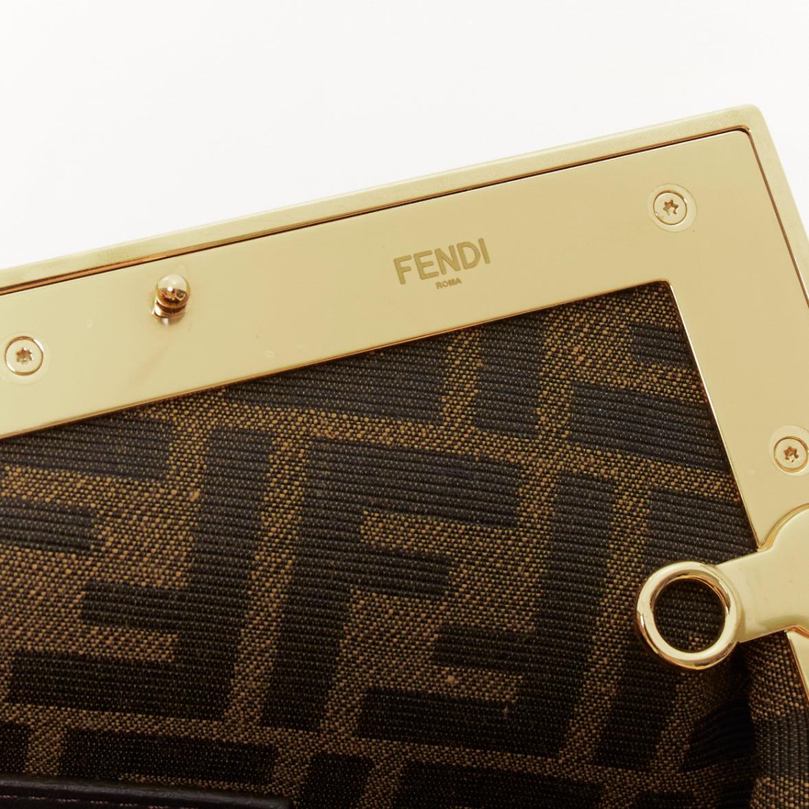 FENDI 2021 First Small nude leather F logo frame crossbody clutch bag 5