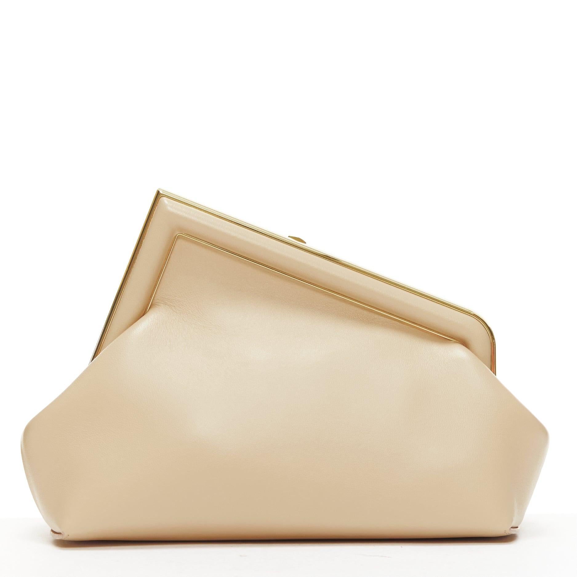 Women's FENDI 2021 First Small nude leather F logo frame crossbody clutch bag