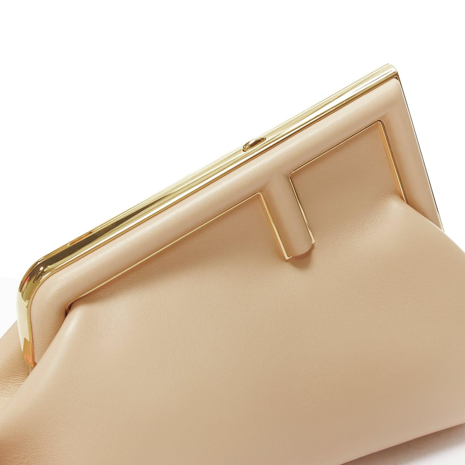 FENDI 2021 First Small nude leather F logo frame crossbody clutch bag 2