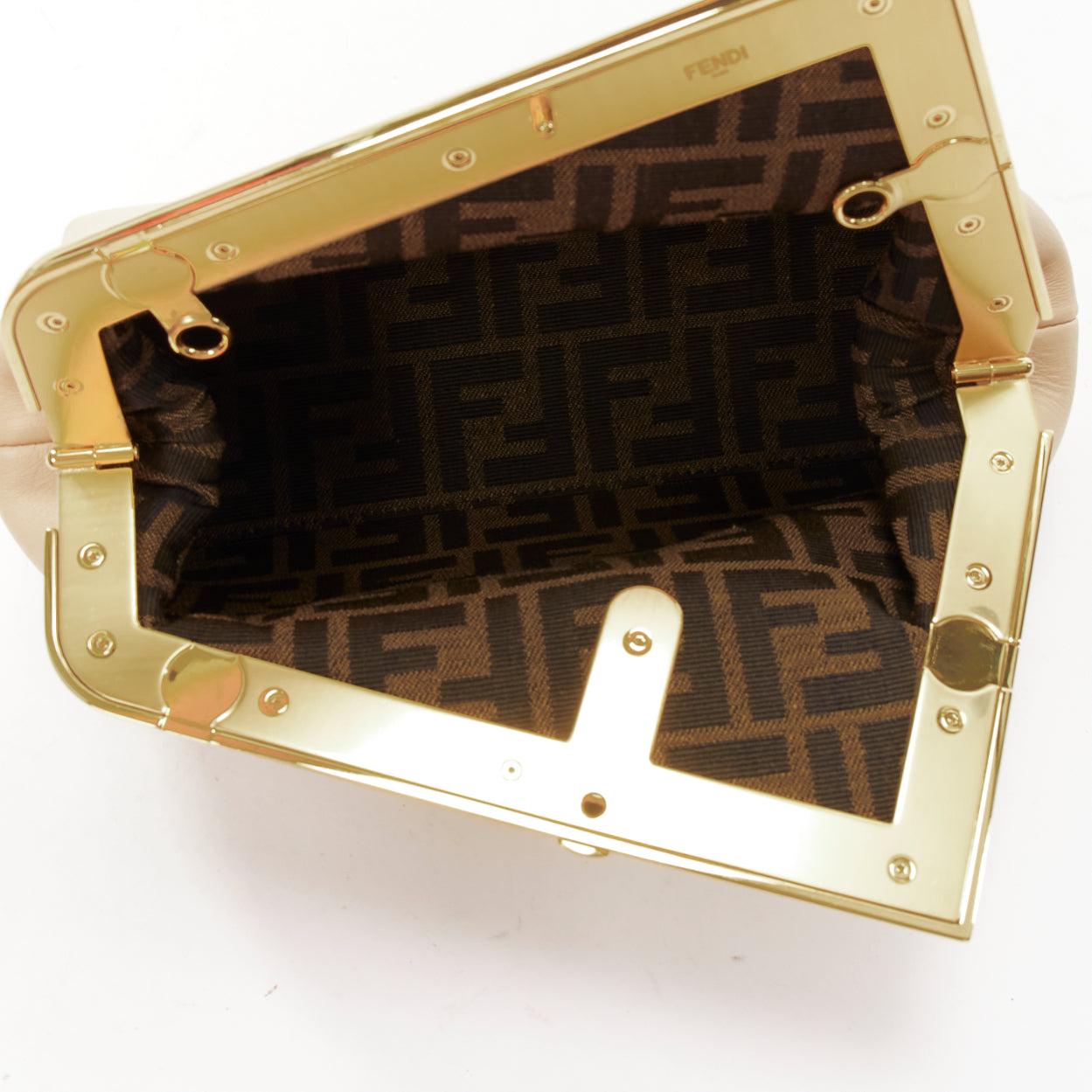 FENDI 2021 First Small nude leather F logo frame crossbody clutch bag 4