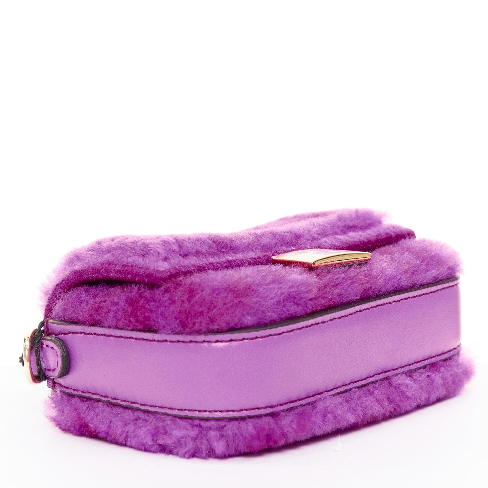 FENDI 2021 Nano Baguette purple shearling FF buckle gold hardware charm bag For Sale 1