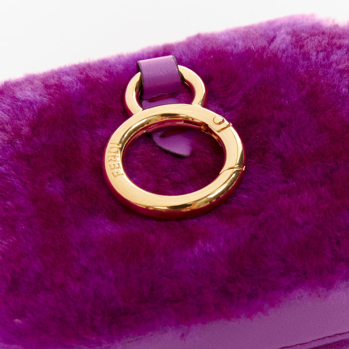 FENDI 2021 Nano Baguette purple shearling FF buckle gold hardware charm bag For Sale 3