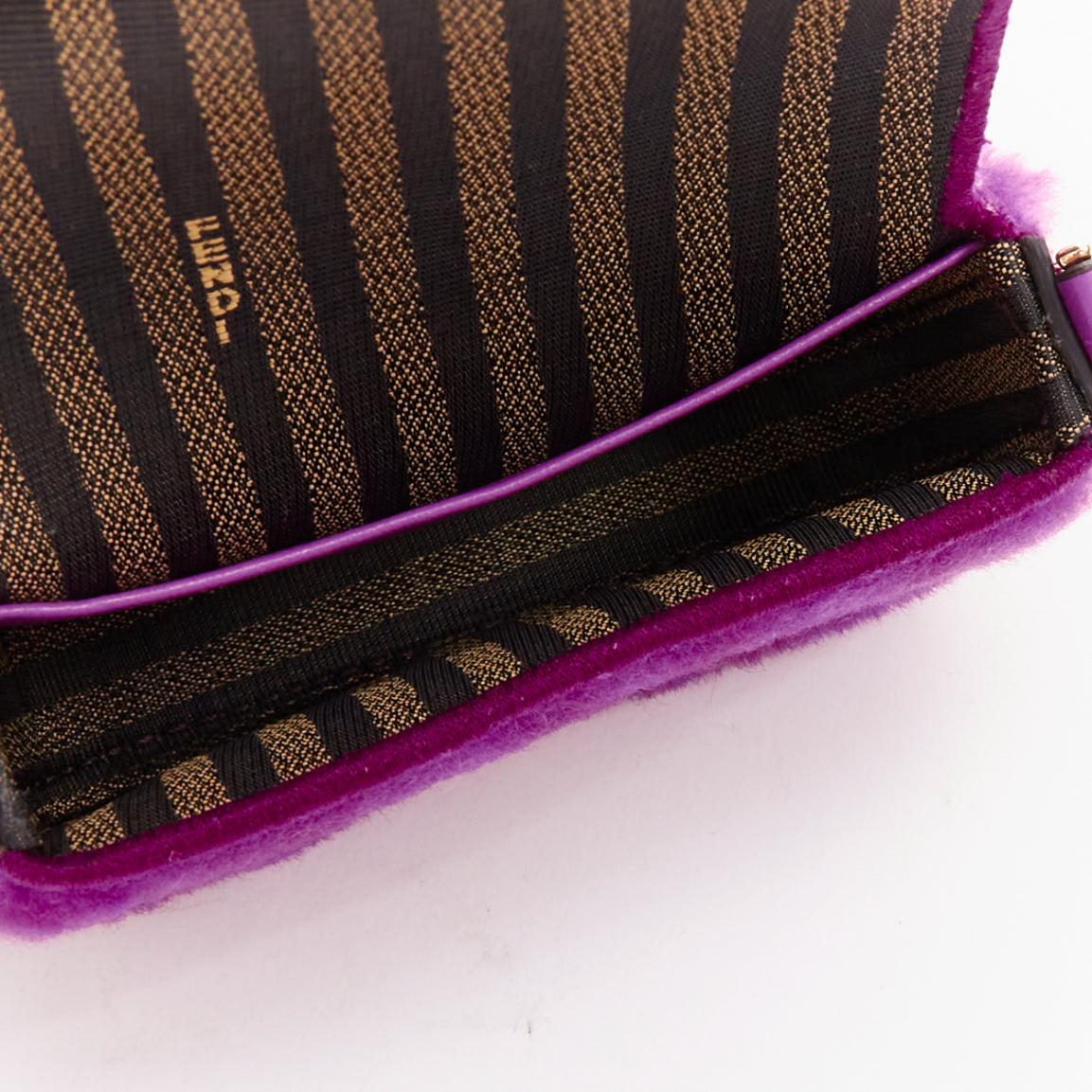 FENDI 2021 Nano Baguette purple shearling FF buckle gold hardware charm bag For Sale 4