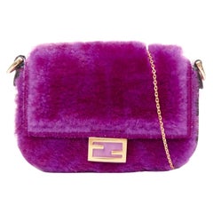 FENDI 2021 Nano Baguette purple shearling FF buckle gold hardware charm bag