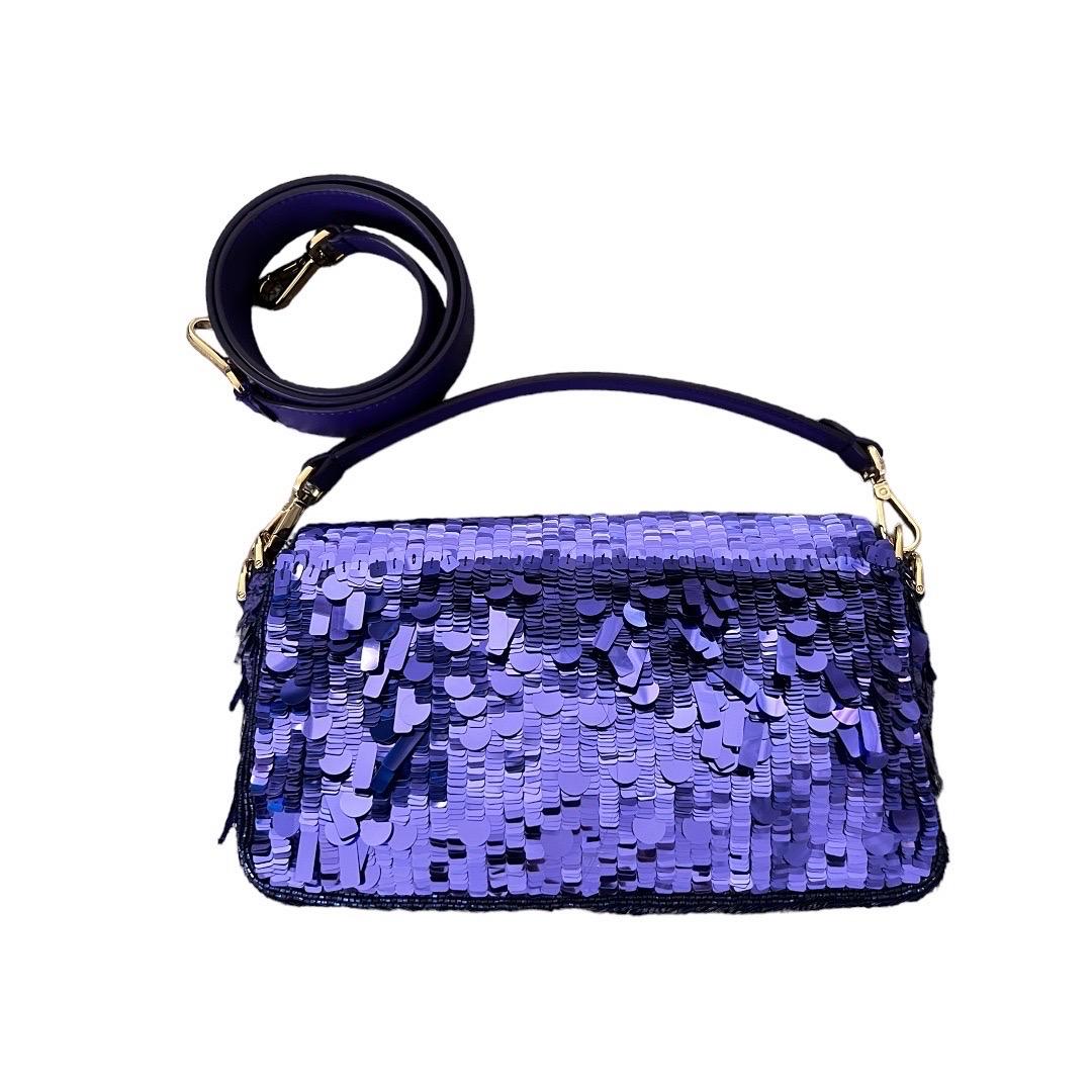 Iconic Fendi purple sequin baguette
Purple
Gold-Tone Hardware
Leather Trim
Flat Handle & Single Shoulder Strap
Leather, Sequin & Glitter Accents
Satin Lining & Single Interior Pocket
Snap Closure at Front

DETAILS
Shoulder Strap Drop: 15