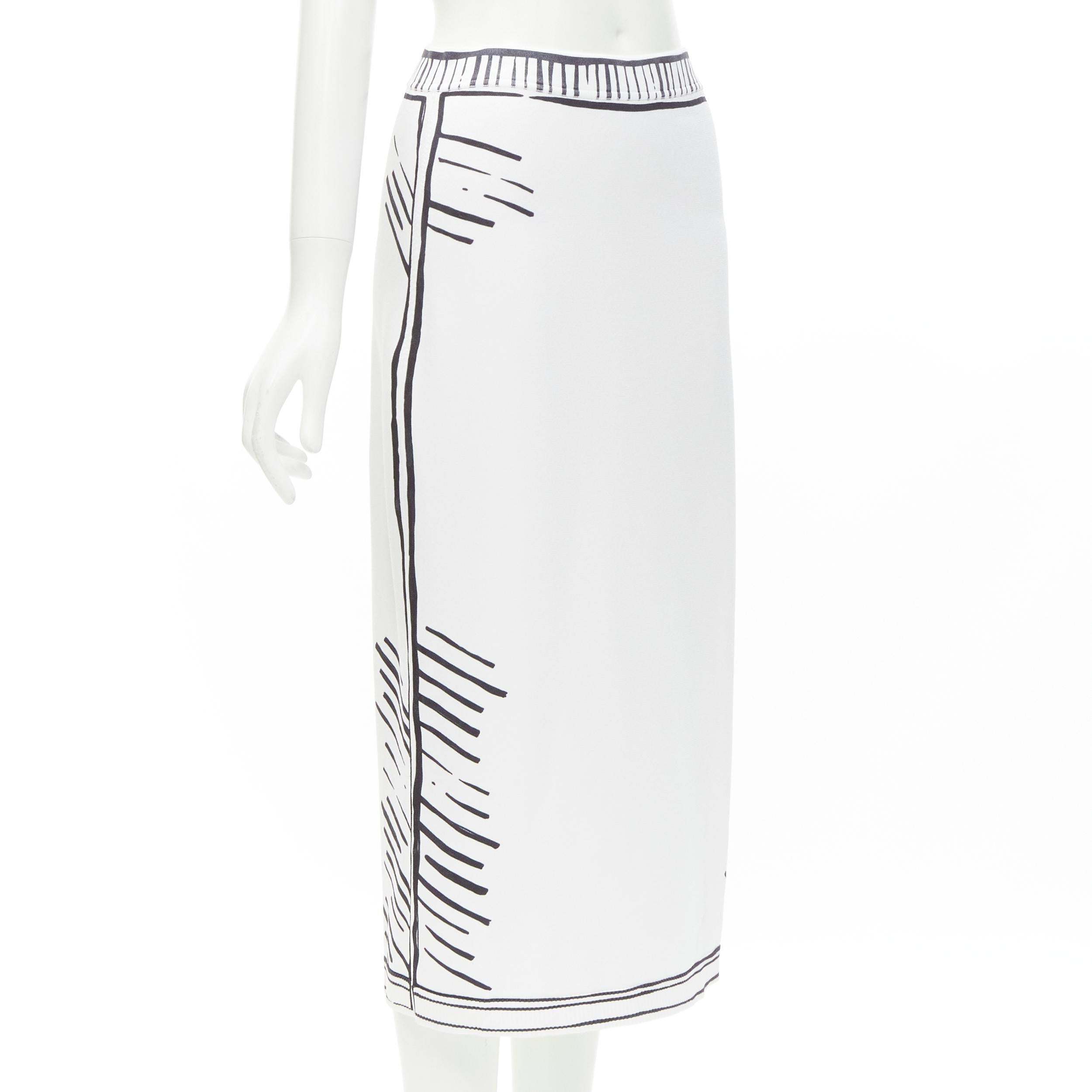 FENDI 2022 Joshua Vides California Sky black white comic marker skirt IT44 M
Brand: Fendi
Collection: California Sky 
Material: Viscose
Color: White
Pattern: Solid
Extra Detail: Stretch fit. Comic illustration inspired print.
Made in: