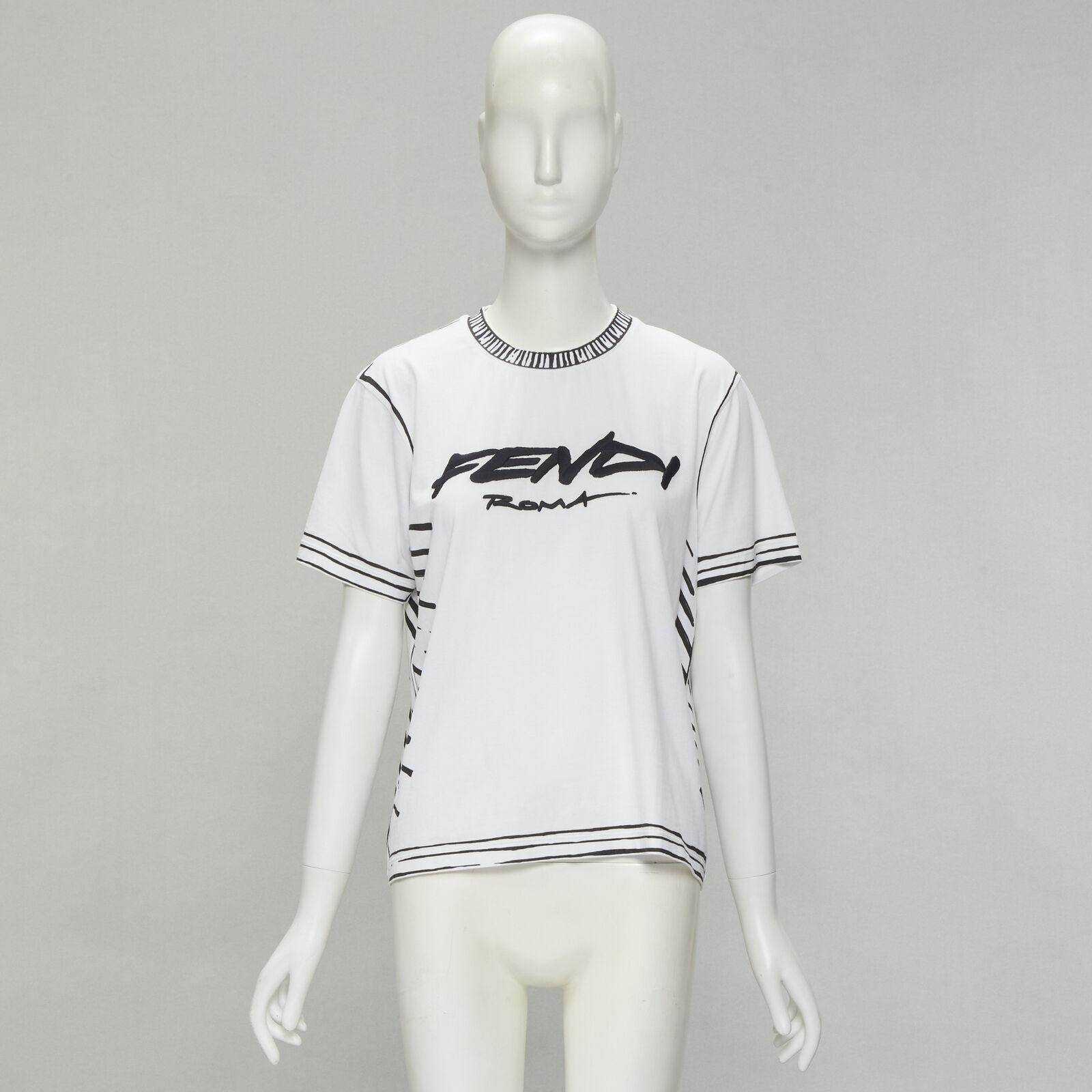 FENDI 2022 Joshua Vides white cotton illustration print logo embroidery tshirt M For Sale 5