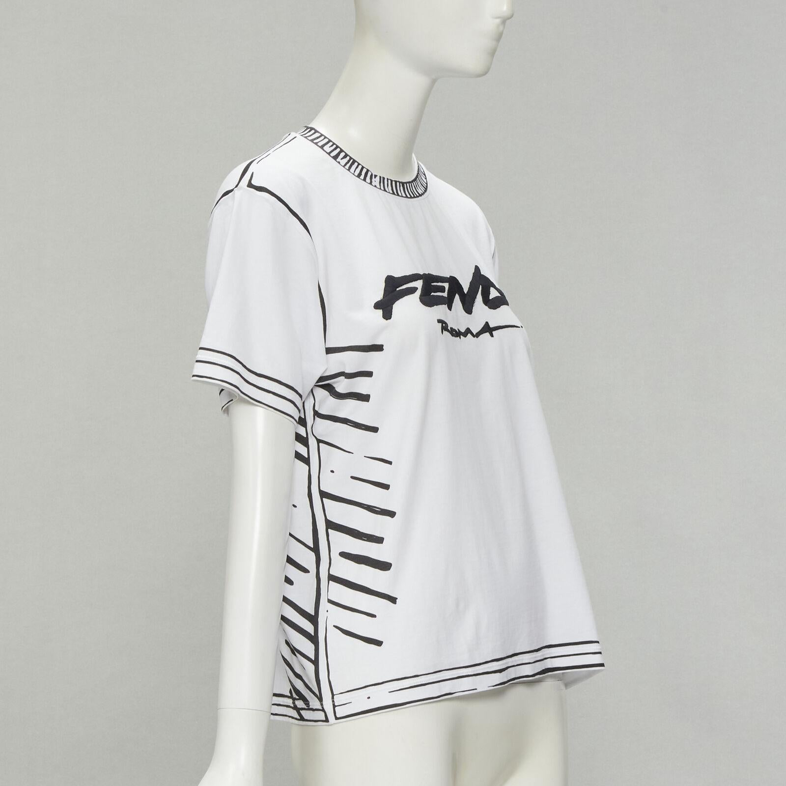 Gray FENDI 2022 Joshua Vides white cotton illustration print logo embroidery tshirt M For Sale