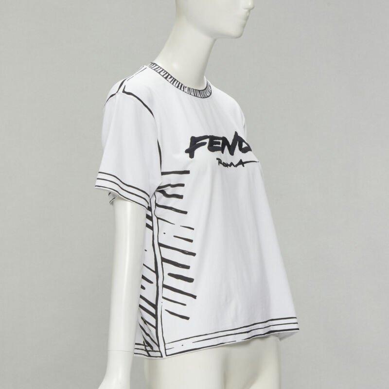 Gray FENDI 2022 Joshua Vides white cotton illustration print logo embroidery tshirt M For Sale