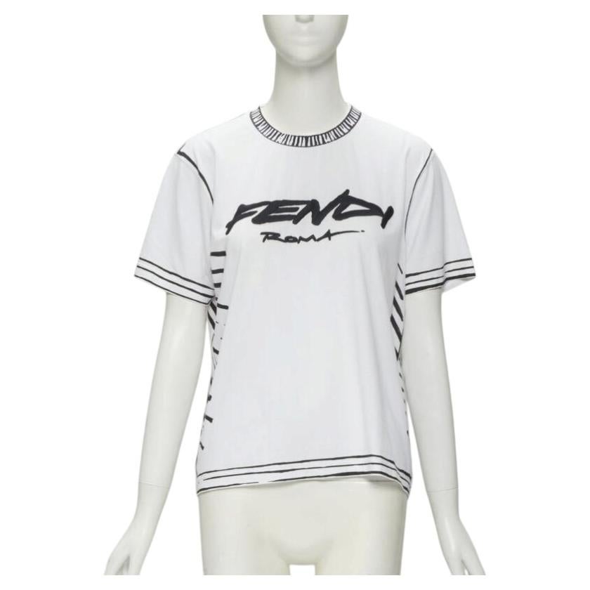 FENDI 2022 Joshua Vides white cotton illustration print logo embroidery tshirt M For Sale