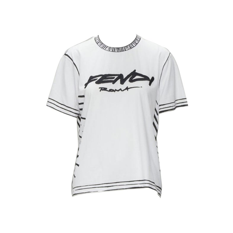 FENDI 2022 Joshua Vides white cotton illustration print logo embroidery tshirt M