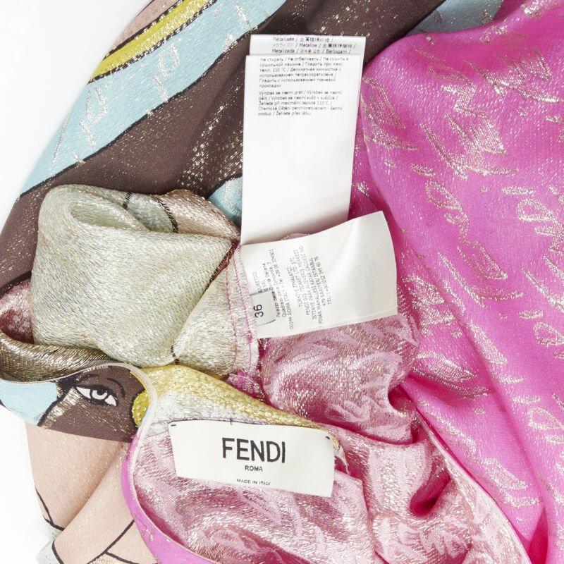 FENDI 2022 Pasarela Antonio Lopez vestido jacquard con logo rosa metalizado IT36 XS en venta 6